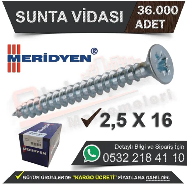 Meridyen Sunta Vidası 2,5X16 (36.000 Adet)