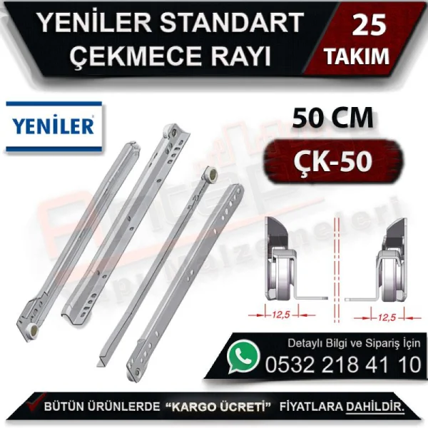 Yeniler ÇK-50 Çekmece Rayı 50 Cm (25 Takım)